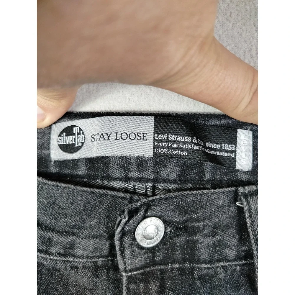 Levis SilverTab Stay Loose Jeans Youth 18 Gray Wide Leg Denim Adjustable Waist
